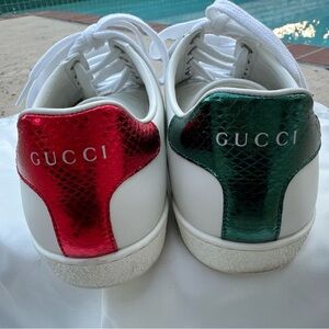 Gucci White Sneakers with Red and Green Accents